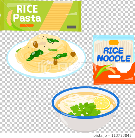 Commercially available rice noodles and noodle dishes Commercially available rice noodles and noodle dishes 113753845