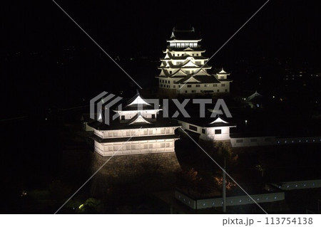 福山城のライトアップで光輝く 福山城のライトアップで光輝く 113754138