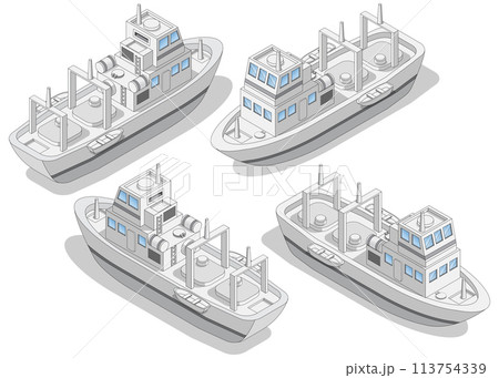 Trawler. Isometric. Isolated on white background. Vector illustration. 113754339
