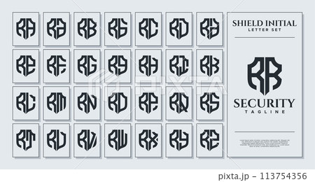 Set of geometric shield letter R RR logo design 113754356