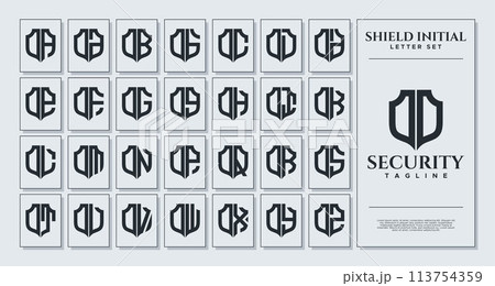 Set of geometric shield letter O OO logo, number 0 00 design 113754359