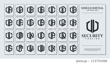 Set of geometric shield letter U UU logo design 113754366