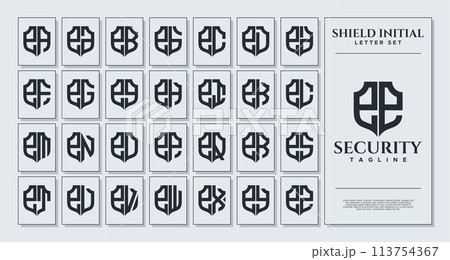 Set of geometric shield lowercase letter E EE logo design 113754367