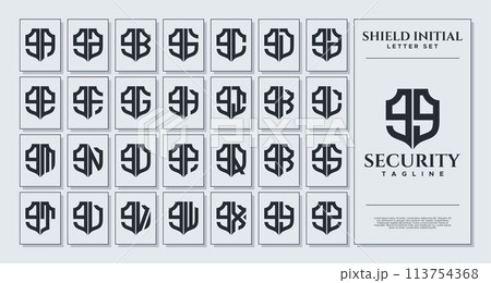 Set of geometric shield lowercase letter G GG logo, number 9 99 design 113754368