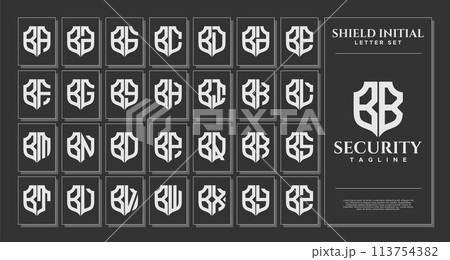 Luxury line shield letter B BB logo template set Luxury line shield letter B BB logo template set 113754382