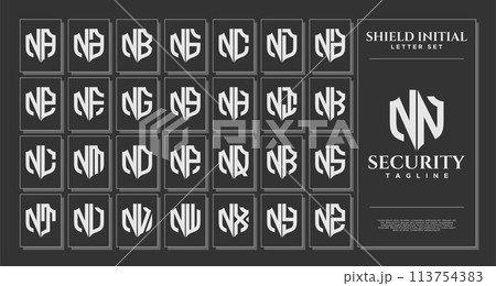 Luxury line shield letter N NN logo template set Luxury line shield letter N NN logo template set 113754383