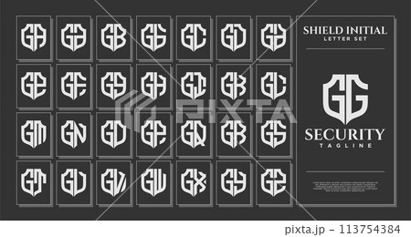 Luxury line shield letter G GG logo template set Luxury line shield letter G GG logo template set 113754384