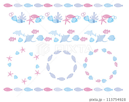 海のいきものフレームとラインセット 海のいきものフレームとラインセット 113754928