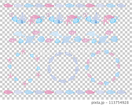 海のいきものフレームとラインセット 海のいきものフレームとラインセット 113754928