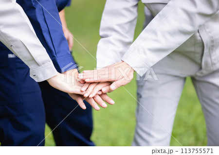 円陣を組むビジネスマン 113755571
