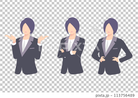 一位女商人的上半身舉起雙手思考，低下頭，因為事情進展不順利 113756489