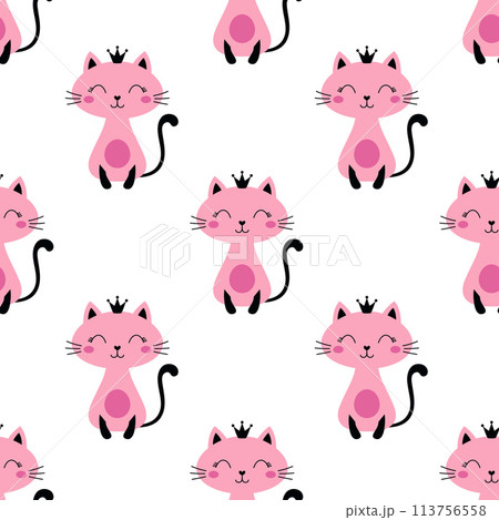 seamless pattern with princess cat 113756558