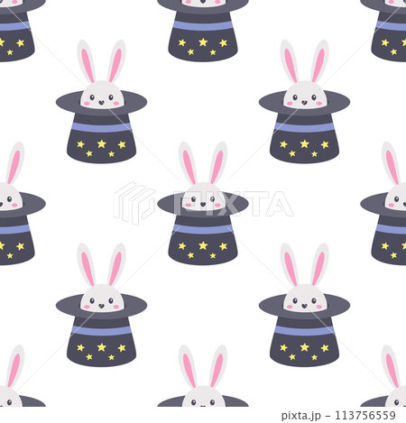circus seamless pattern with hat and rabbit 113756559