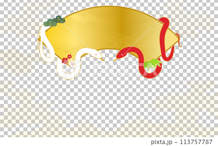 Japanese-style material with white snake, red snake and fan frame, no text Japanese-style material with white snake, red snake and fan frame, no text 113757787