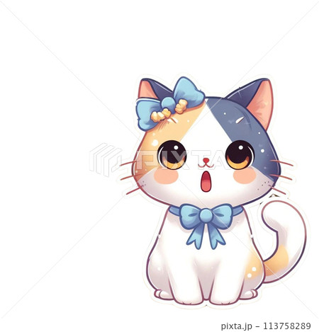 みけねこ おしゃべり 口開き 正面向き キャラクター 挿絵イラスト