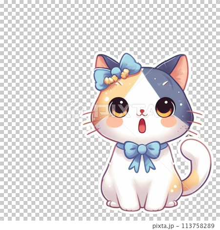 みけねこ おしゃべり 口開き 正面向き キャラクター 挿絵イラスト
