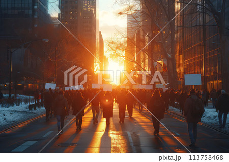 An Empty Banner Waving, United in Demonstration Against Common Foes 113758468