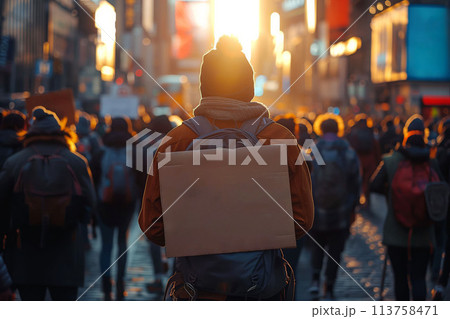 An Empty Banner Waving, United in Demonstration Against Common Foes 113758471