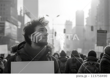 An Empty Banner Waving, United in Demonstration Against Common Foes 113758490