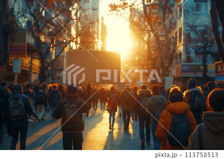 An Empty Banner Waving, United in Demonstration Against Common Foes 113758513