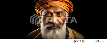 Portrait of an Old Sikh Indian Man with Pagri Turban - Generative Ai 113759357