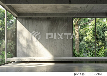 Contemporary loft with nature view, Spacious interior design. 113759610