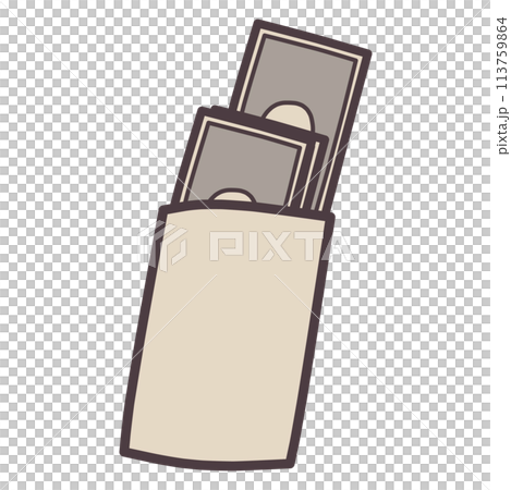 A simple illustration of several deformed bills coming out of an envelope. 113759864