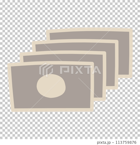 An illustration of four simply deformed banknotes lined up in a row 113759876