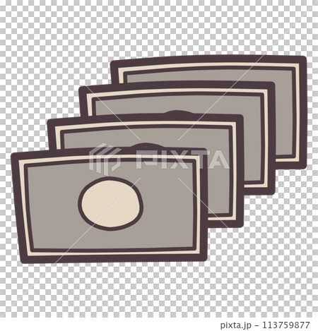 An illustration of four simply deformed banknotes lined up in a row An illustration of four simply deformed banknotes lined up in a row 113759877