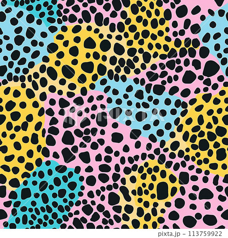 seamless pattern with abstract animal print. bright colors pink, yellow, blue. leopard print 113759922