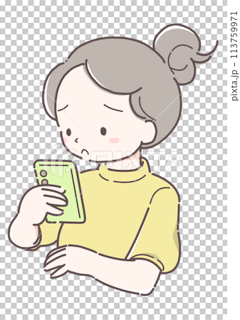不安気にスマホを見る女性 113759971