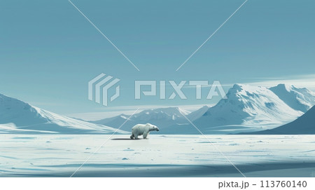 A polar bear is standing in a snowcovered landscape 113760140