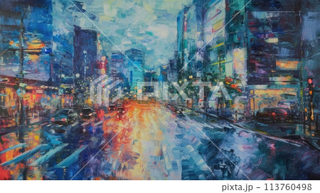 東京のオフィスビル街の油絵_2のイラスト素材 [113760498] - PIXTA