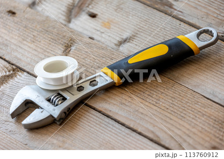 Plumbing parts, sealing tape, adjustable wrench 113760912