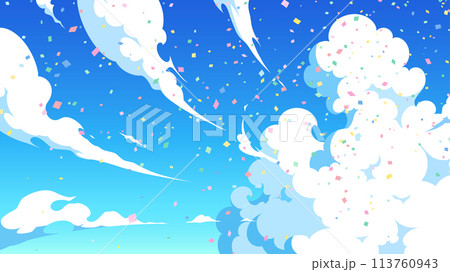 スピード感のある空に紙吹雪が舞うの背景イラスト_16:9 113760943