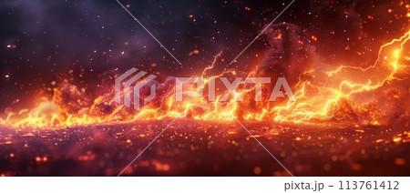 Thunderbolt flashing across the sky, powerful and bright discharge, dramatic and dangerous storm setting, focus on the energy and power of nature 113761412
