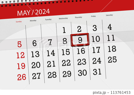 Calendar 2024, deadline, day, month, page, organizer, date, May, thursday, number 9 113761453
