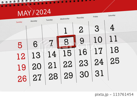 Calendar 2024, deadline, day, month, page, organizer, date, May, wednesday, number 8 113761454