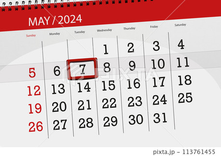 Calendar 2024, deadline, day, month, page, organizer, date, May, tuesday, number 7 113761455