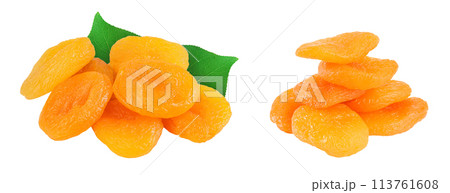 Dried apricots isolated on white background with full depth of field. Dried apricots isolated on white background with full depth of field. 113761608