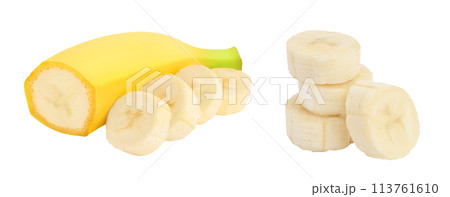 banana pieces isolated on white background with full depth of field. banana pieces isolated on white background with full depth of field. 113761610