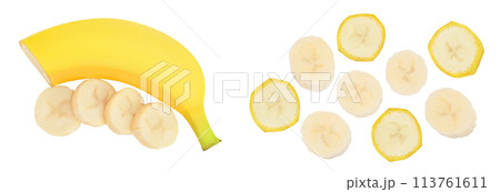 banana isolated on white background with full depth of field. Top view. Flat lay. banana isolated on white background with full depth of field. Top view. Flat lay. 113761611
