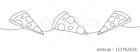 Italian pizza slices one line continuous drawing. Traditional italian fast food continuous one line illustration. 113762019