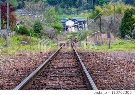 日本の岡山県新見市の岩山駅の美しい春の風景 日本の岡山県新見市の岩山駅の美しい春の風景 113762300
