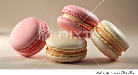 Assorted French Macarons in Delicate Pink and Cream Balanced Assorted French Macarons in Delicate Pink and Cream Balanced 113762393