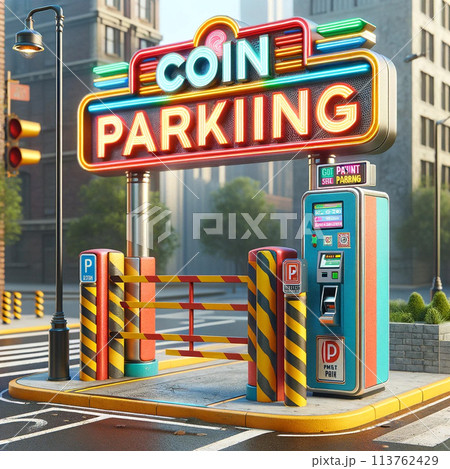 カラフルなコインパーキングのイメージイラスト カラフルなコインパーキングのイメージイラスト 113762429