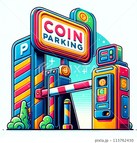 カラフルなコインパーキングのイメージイラスト カラフルなコインパーキングのイメージイラスト 113762430