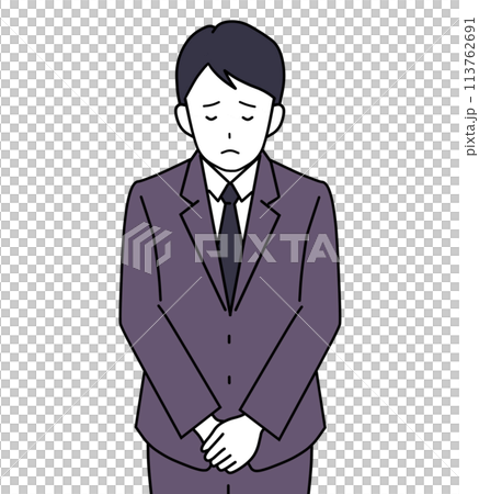 一名身穿西裝的男性辦公室職員鞠躬道歉 一名身穿西裝的男性辦公室職員鞠躬道歉 113762691