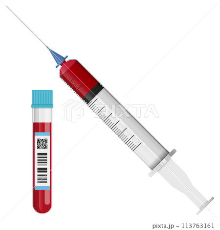 血液サンプルと注射器 113763161