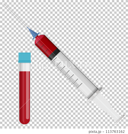 Blood sample and syringe Blood sample and syringe 113763162